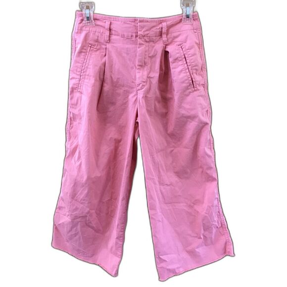 GAP Women pants 0 Busa Pink High Rise Wide Leg Crop Raw Hem Pleat Pockets - Picture 2 of 8